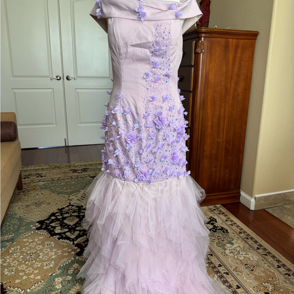 Elegant Lavender Gown with Floral Details